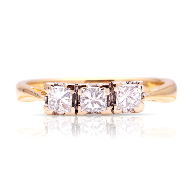 Vintage, 1990s three-stone diamond ring