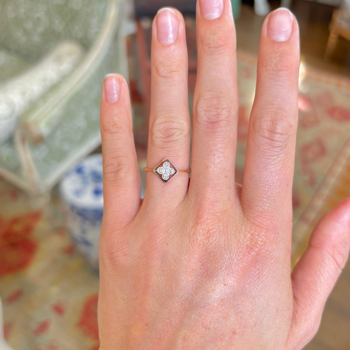 Vintage, Art Deco diamond unusual cluster ring
