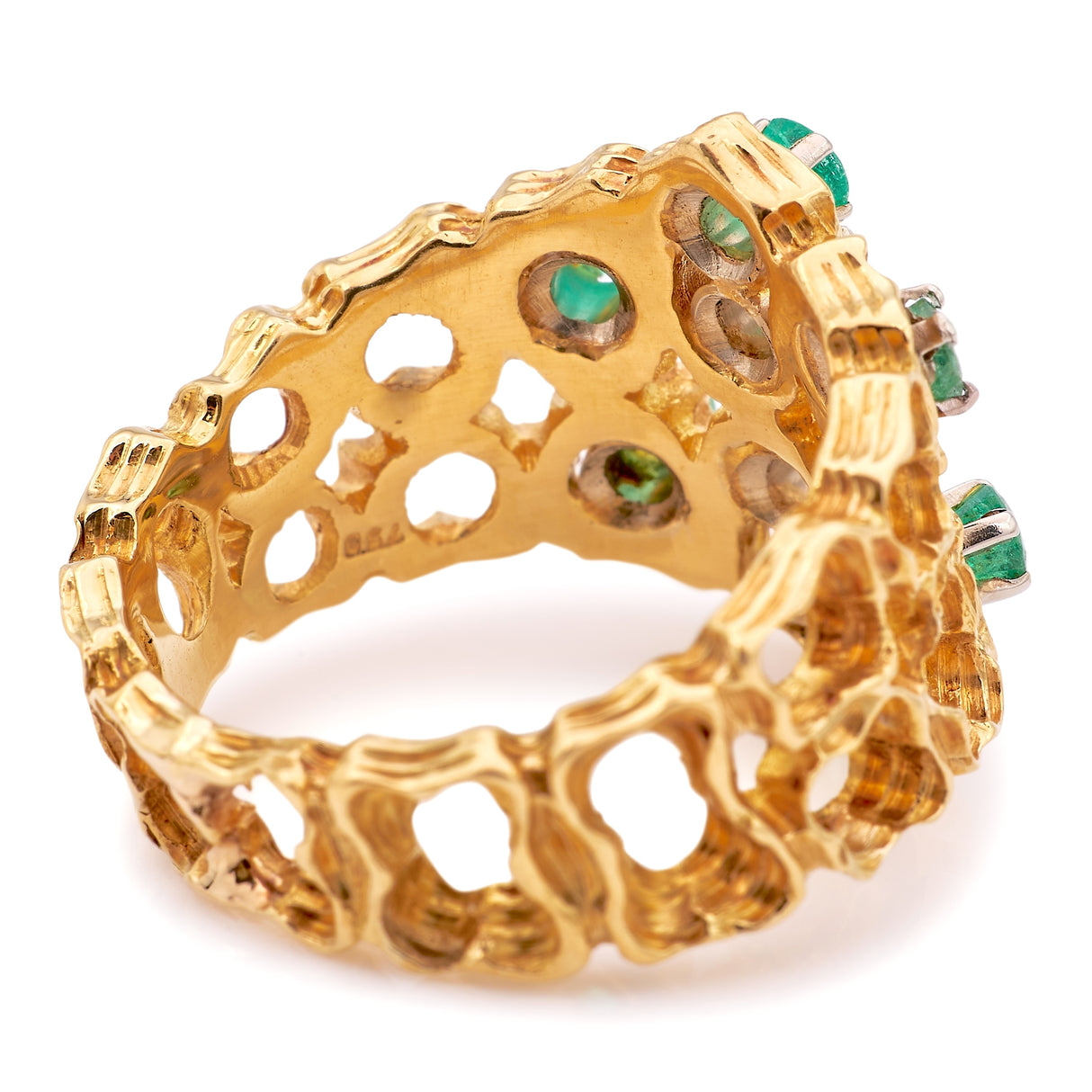 Vintage, textured diamond & emerald ring