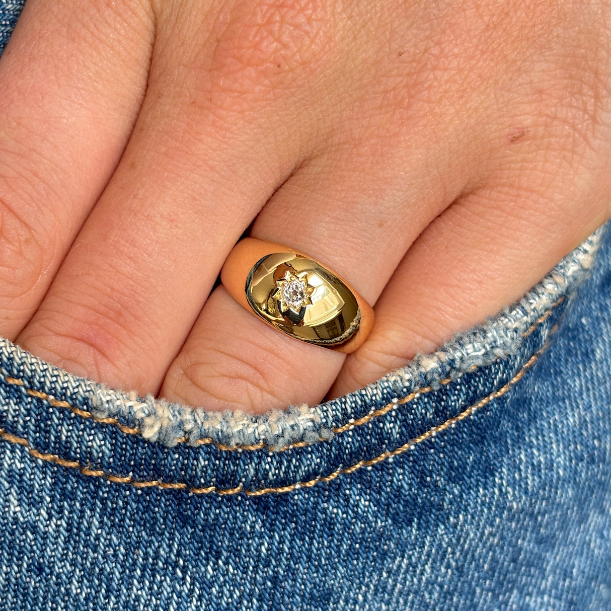 Antique, Victorian diamond solitaire gypsy ring