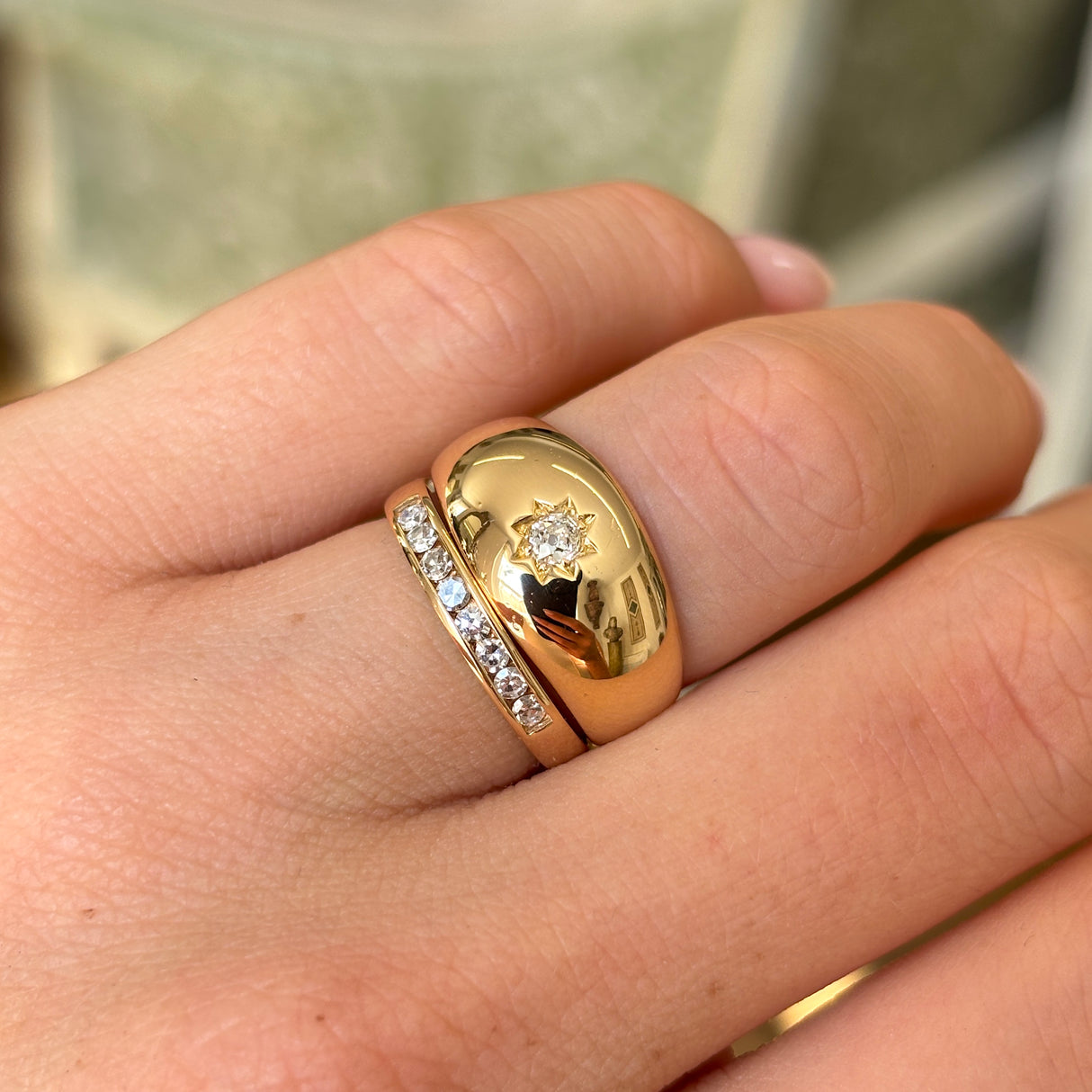 Antique, Victorian diamond solitaire gypsy ring