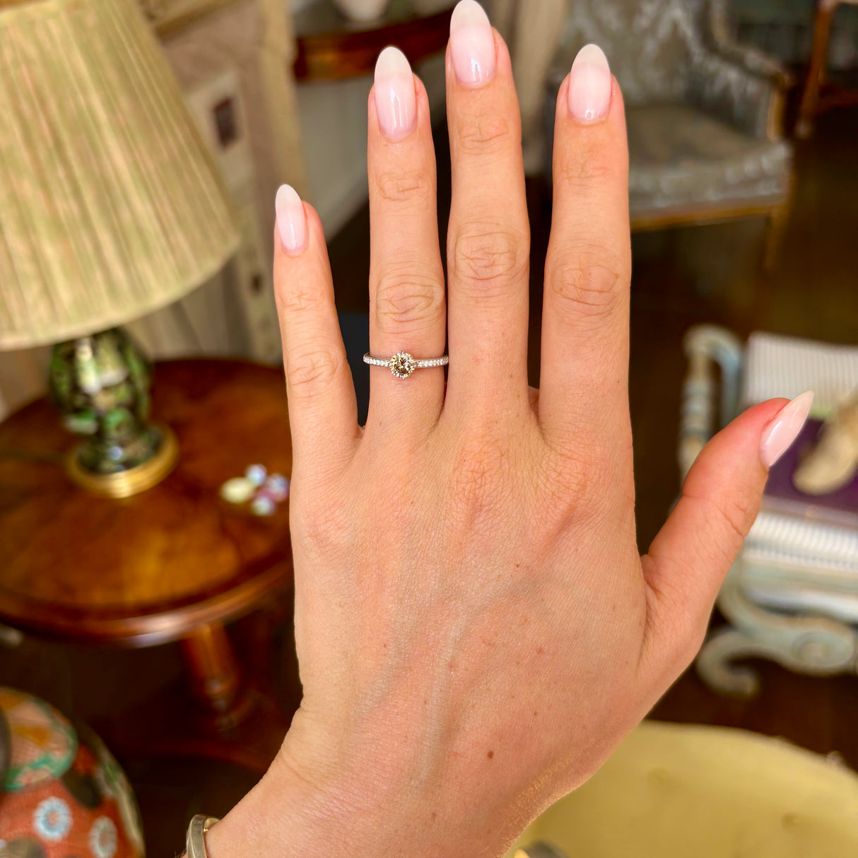 Contemporary, brown diamond solitaire ring