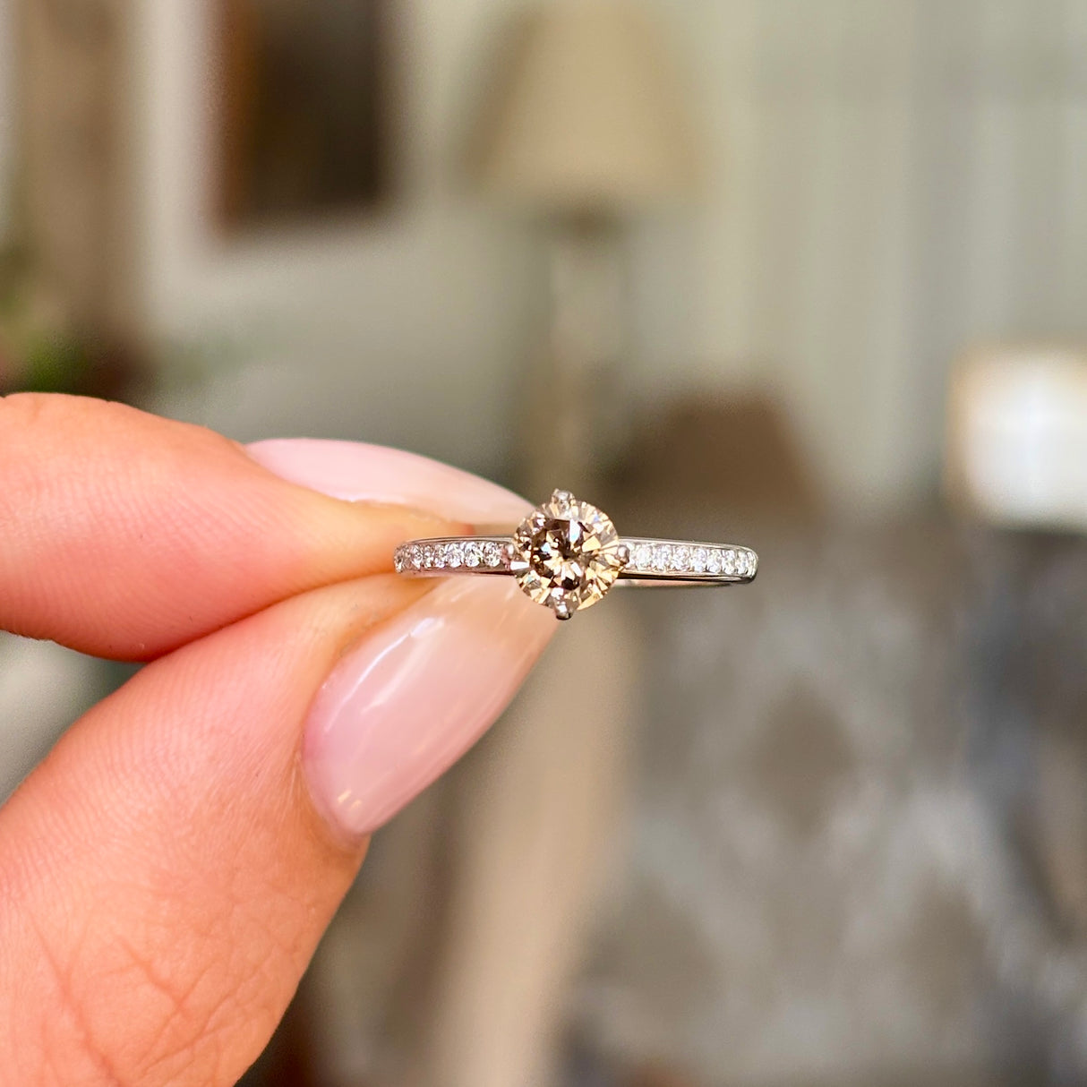 Contemporary, brown diamond solitaire ring