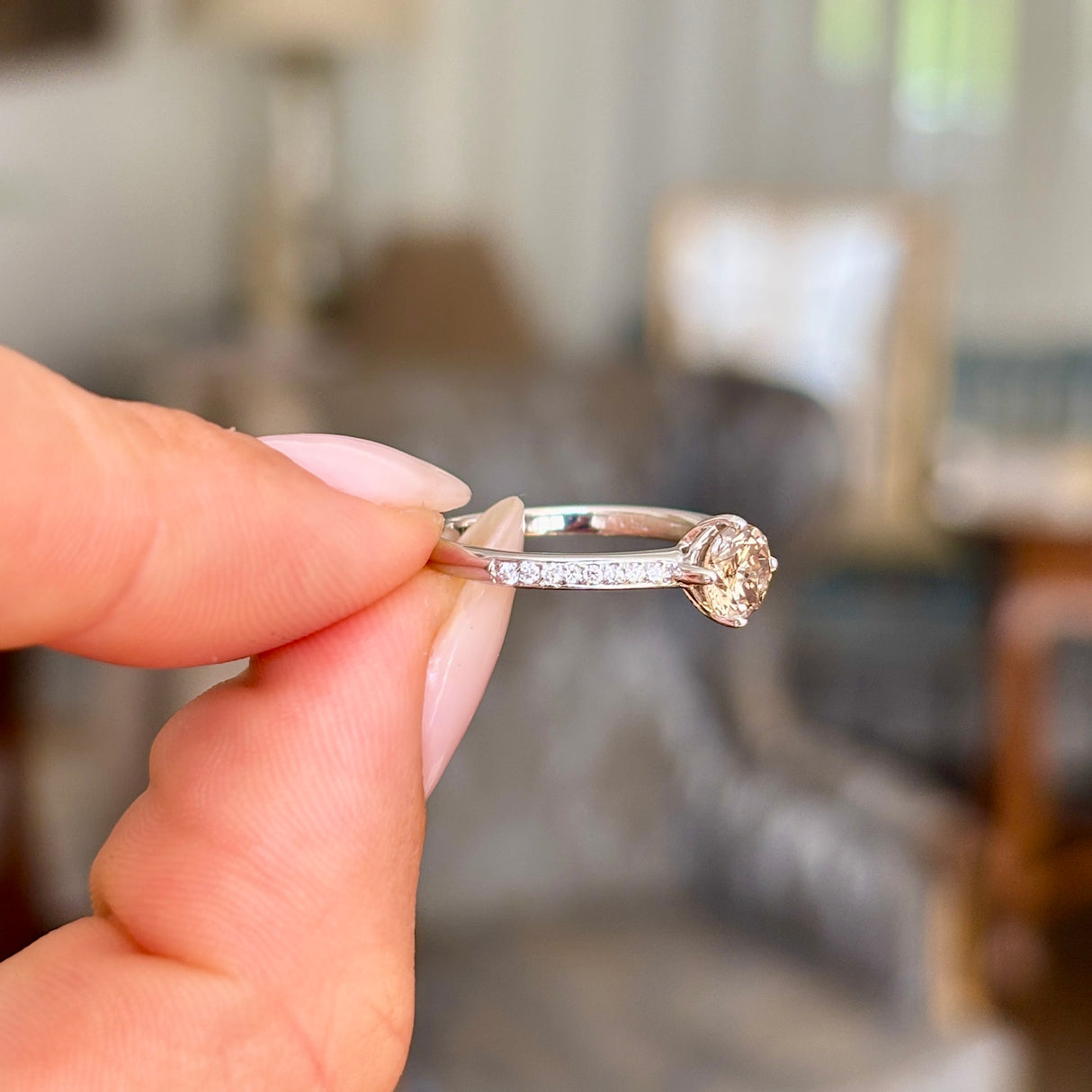 Contemporary, brown diamond solitaire ring