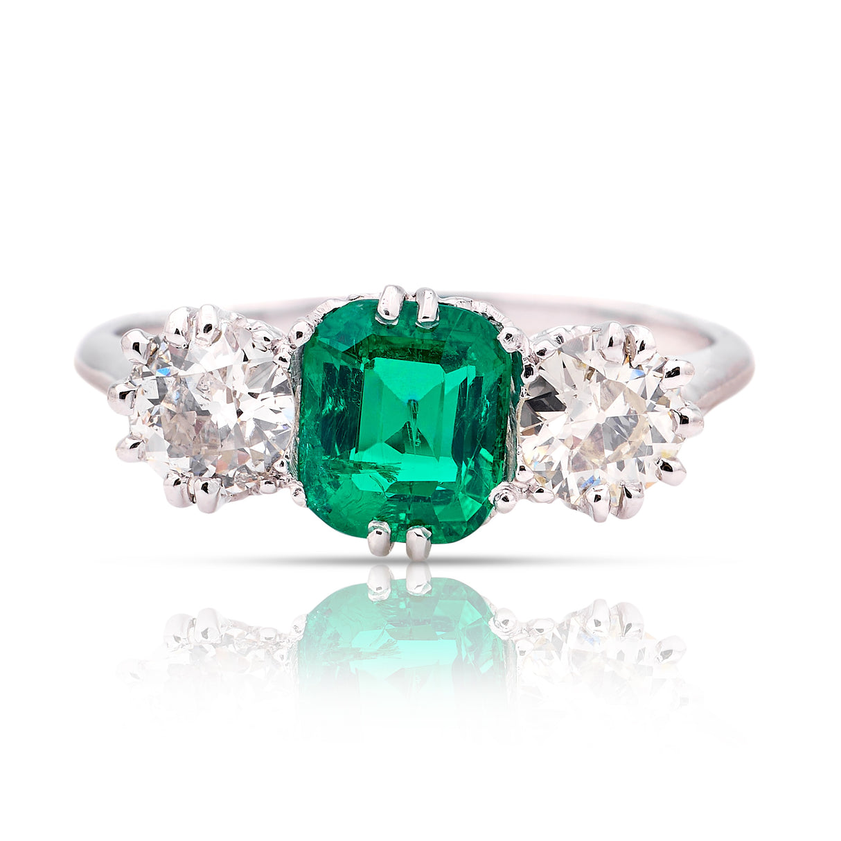 Vintage, Art Deco emerald & diamond three-stone ring