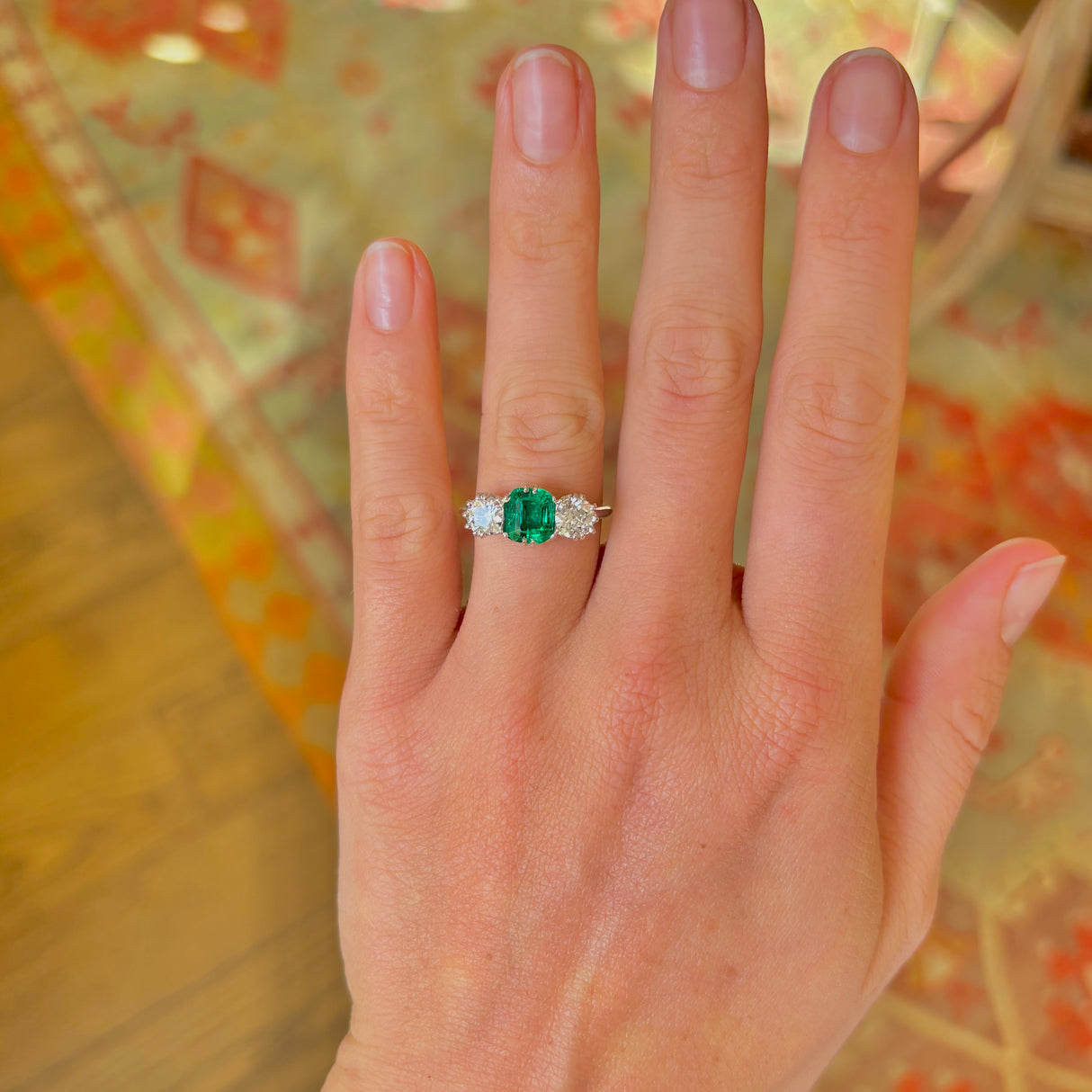 Vintage, Art Deco emerald & diamond three-stone ring