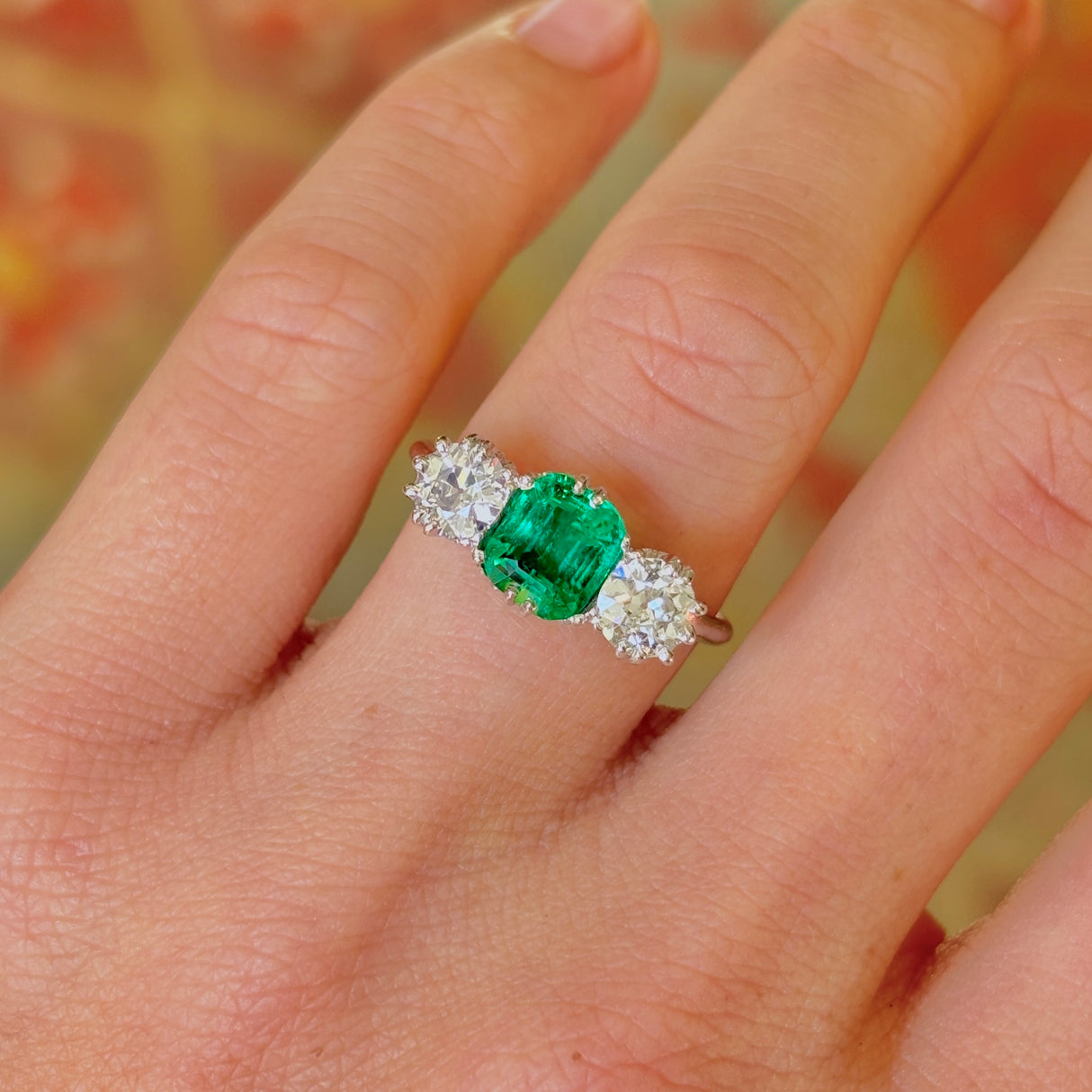 Vintage, Art Deco emerald & diamond three-stone ring