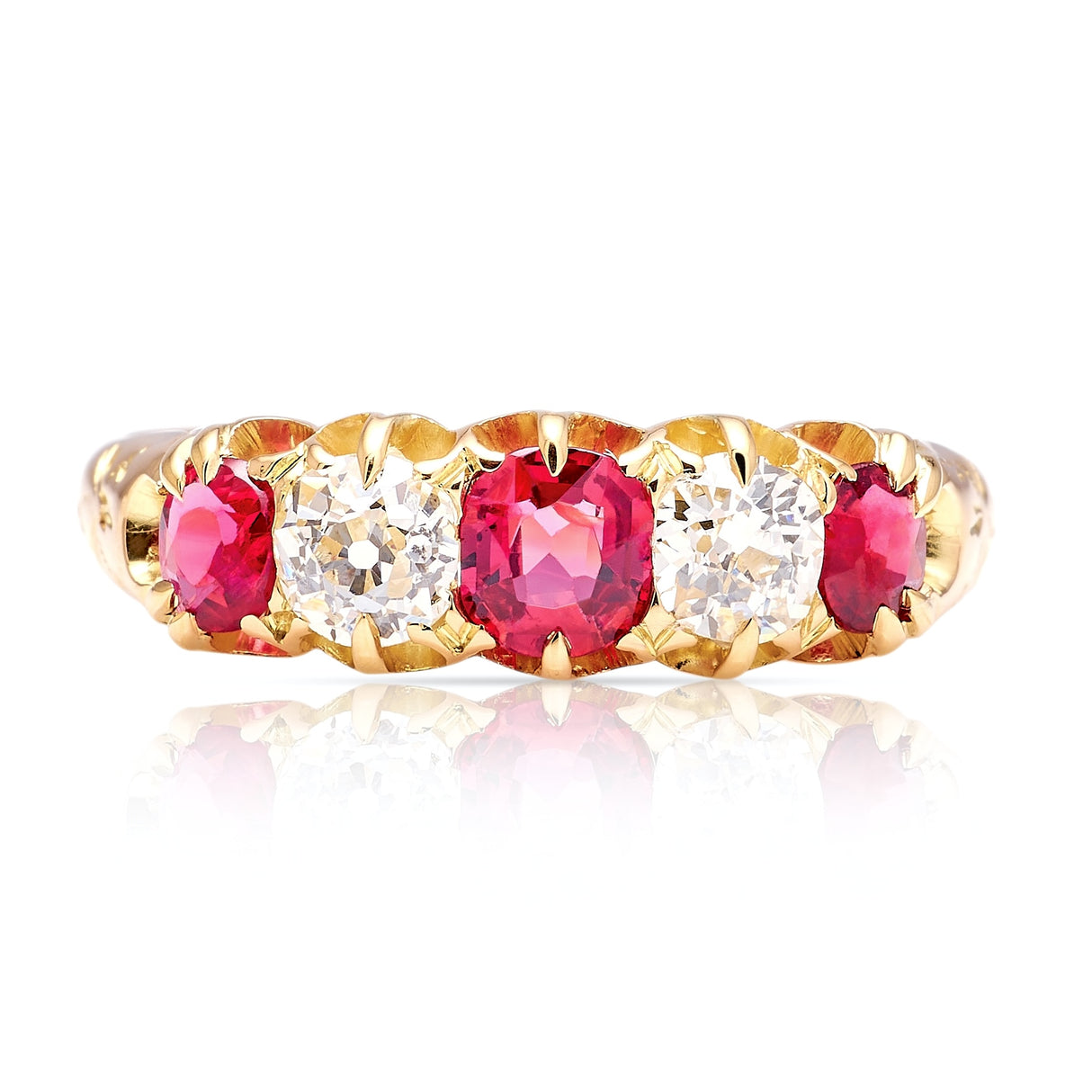 Antique, Victorian ruby & diamond five-stone ring
