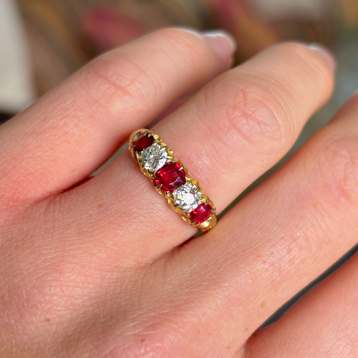 Antique, Victorian ruby & diamond five-stone ring