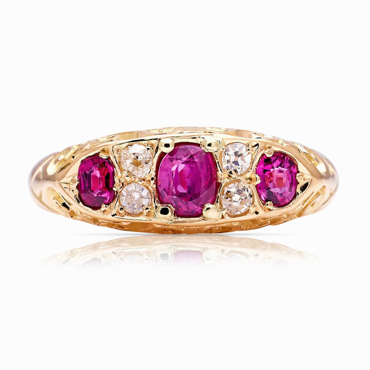 Antique, Edwardian ruby & diamond three-stone ring