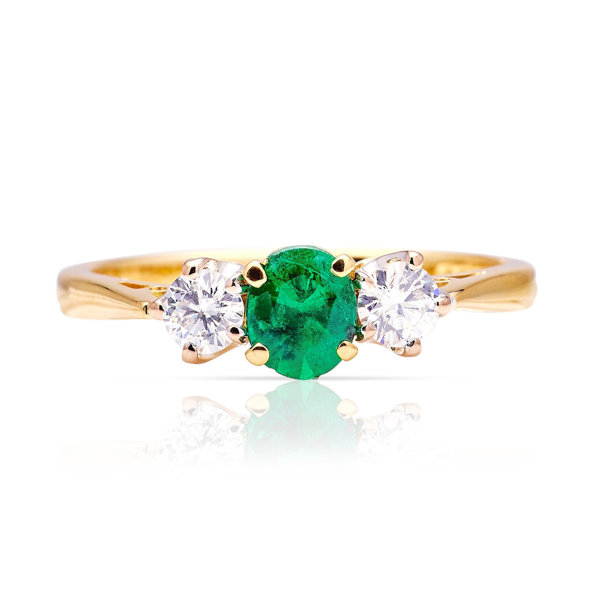 Vintage, 1960s emerald & diamond three-stone ring