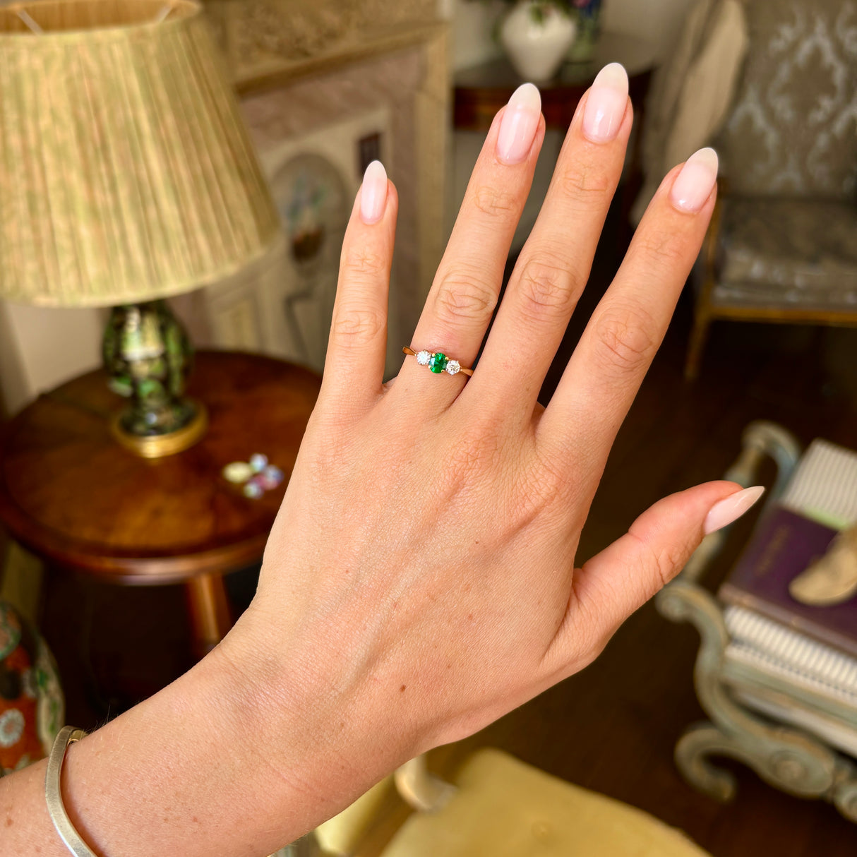 Vintage, 1960s emerald & diamond three-stone ring