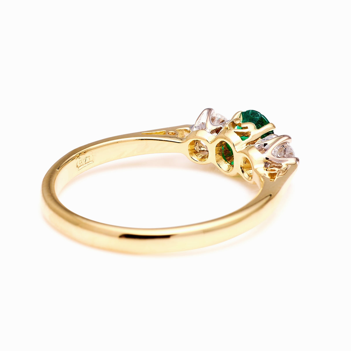 Vintage, 1960s emerald & diamond three-stone ring