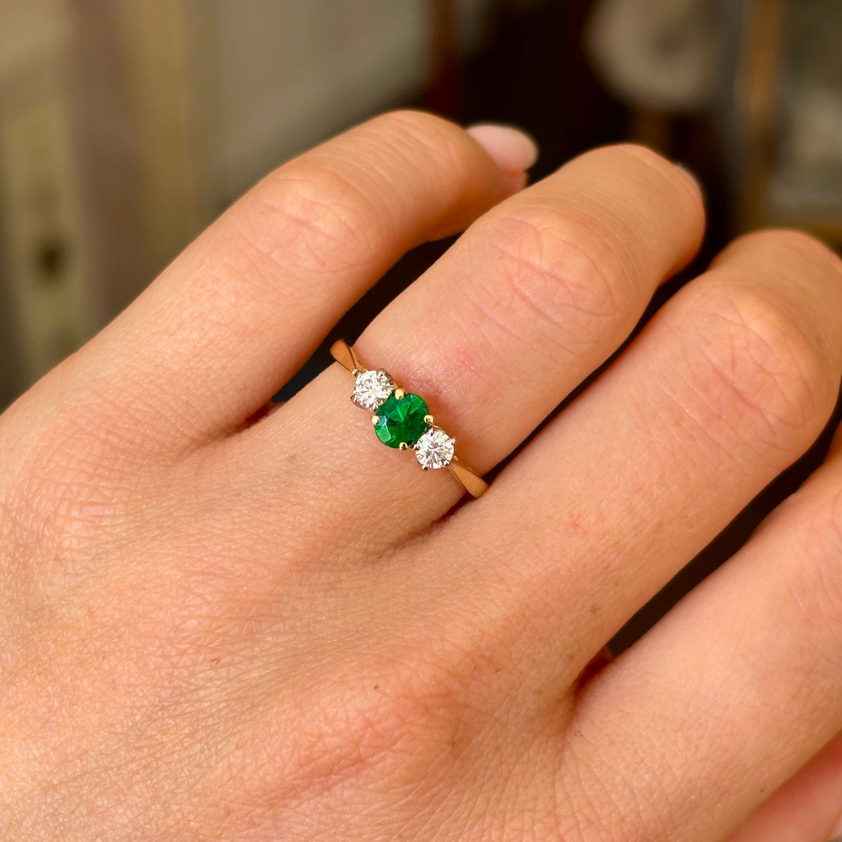 Vintage, 1960s emerald & diamond three-stone ring
