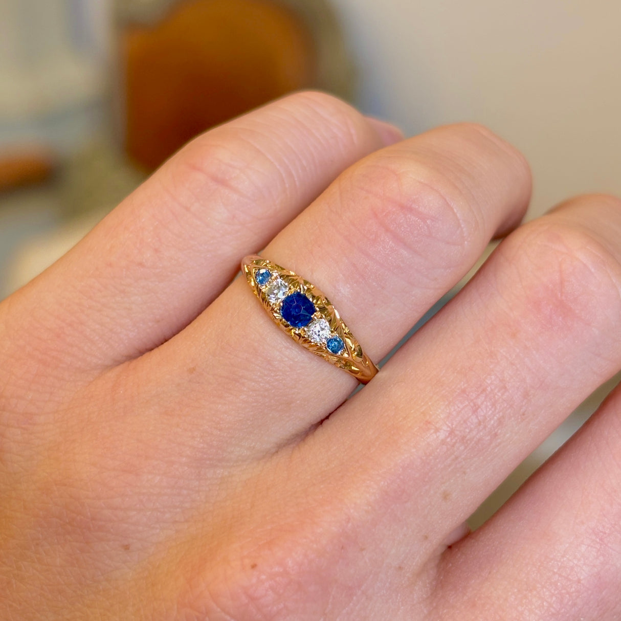 Antique, Edwardian sapphire & diamond five-stone engagement ring
