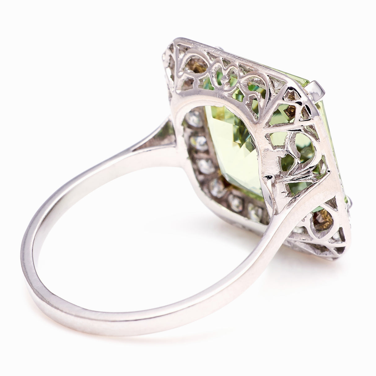Vintage, Art Deco green beryl and diamond square cluster ring
