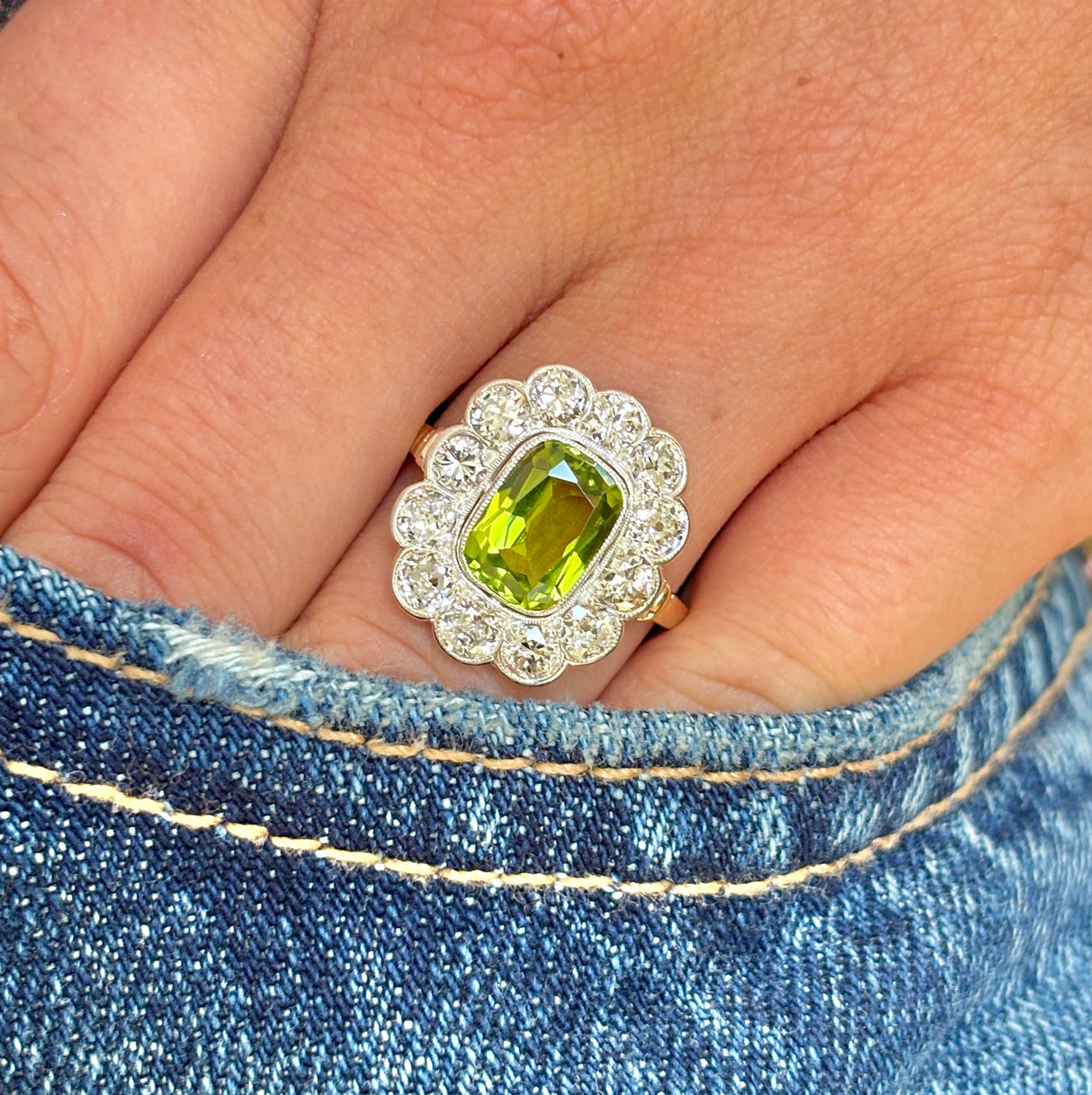 Antique, Victorian peridot & diamond cluster ring