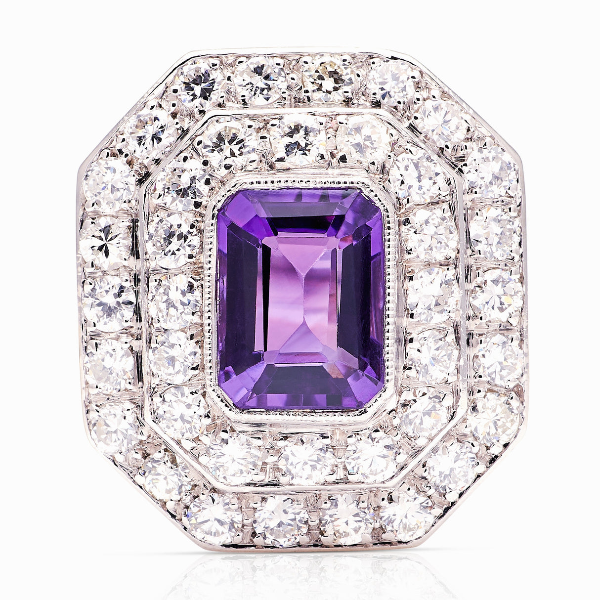 Vintage, Art Deco amethyst & diamond double cluster ring