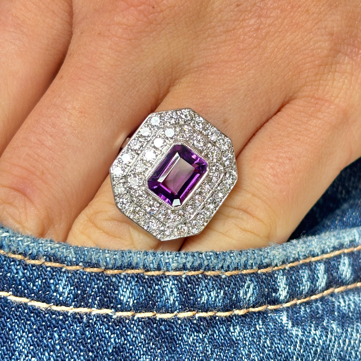 Vintage, Art Deco amethyst & diamond double cluster ring