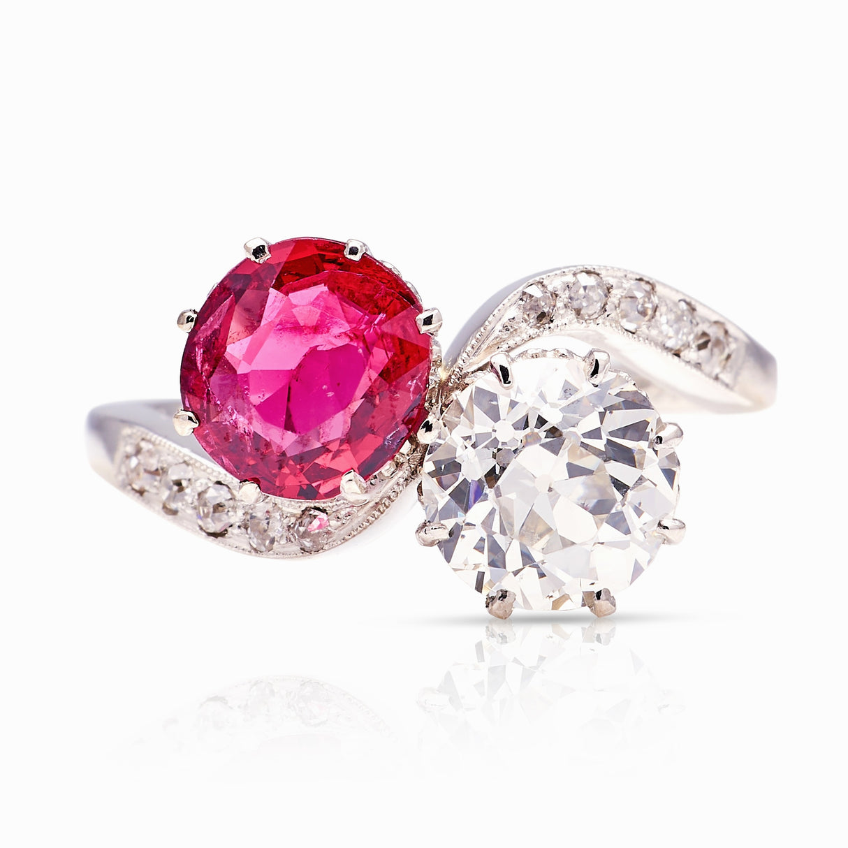 Antique, 1930s ruby & diamond toi et moi ring