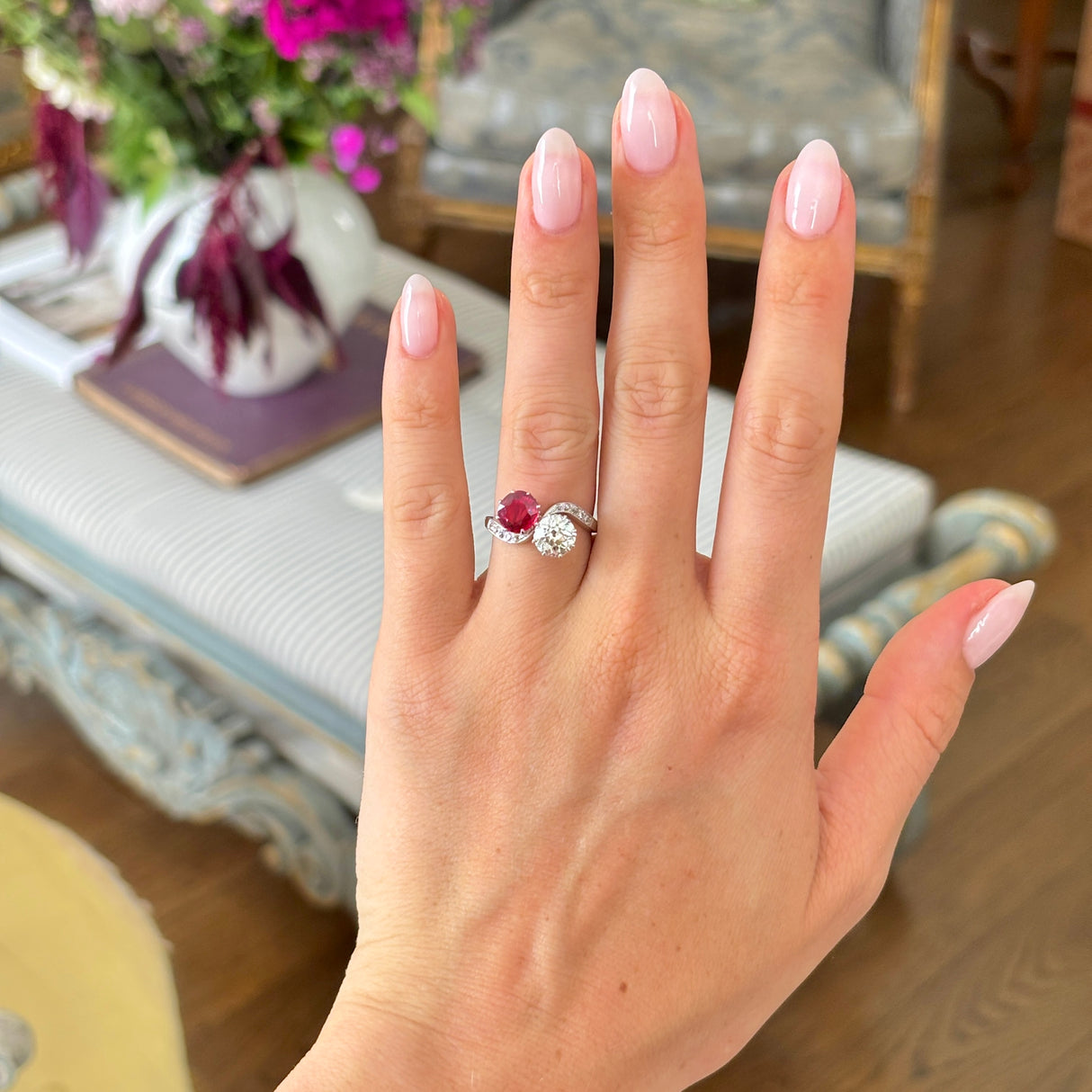 Antique, 1930s ruby & diamond toi et moi ring