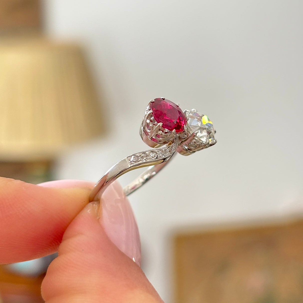 Antique, 1930s ruby & diamond toi et moi ring