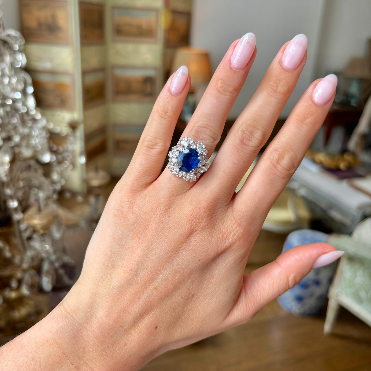 Vintage, 1980s sapphire & diamond cluster cocktail ring