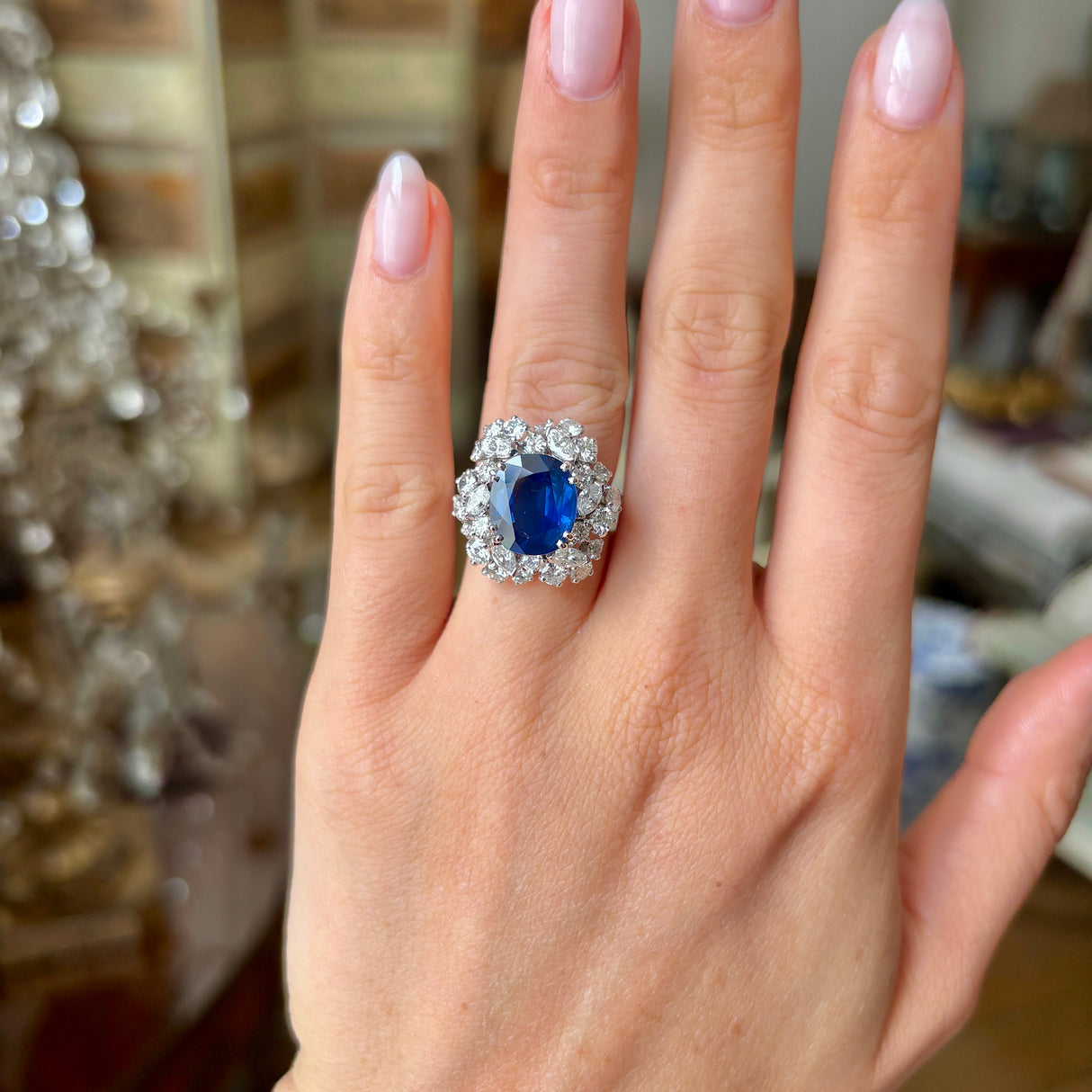 Vintage, 1980s sapphire & diamond cluster cocktail ring