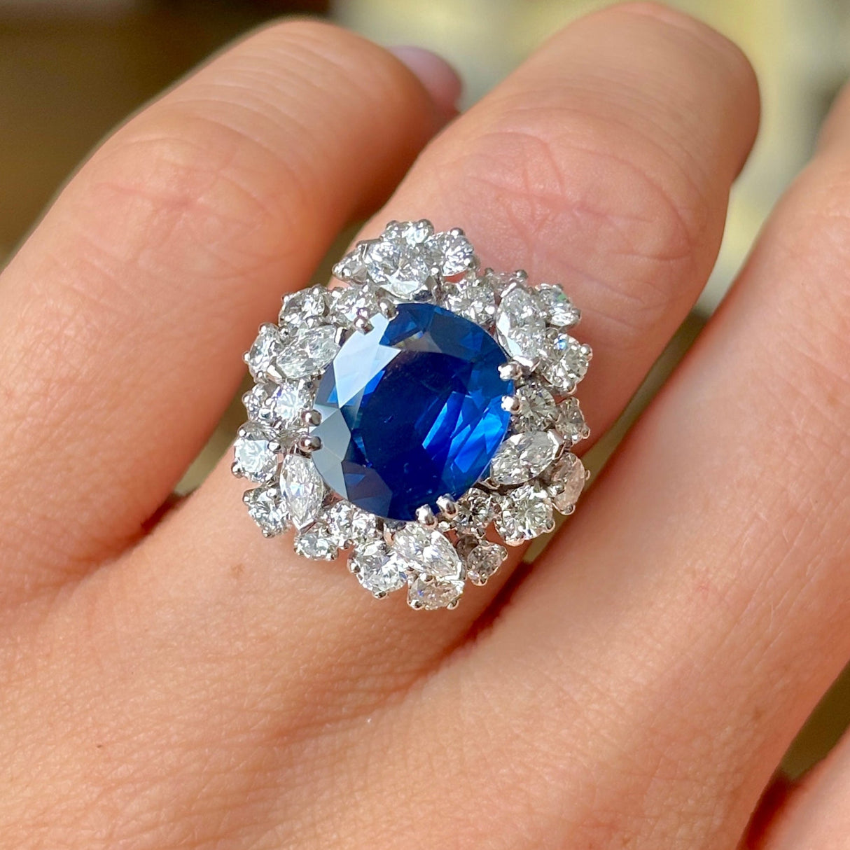 Vintage, 1980s sapphire & diamond cluster cocktail ring