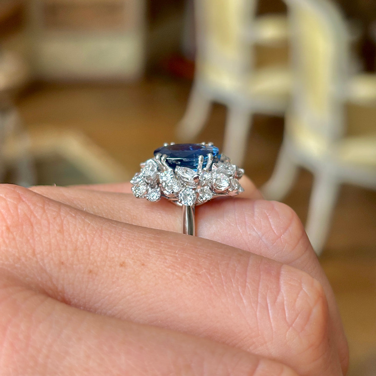 Vintage, 1980s sapphire & diamond cluster cocktail ring