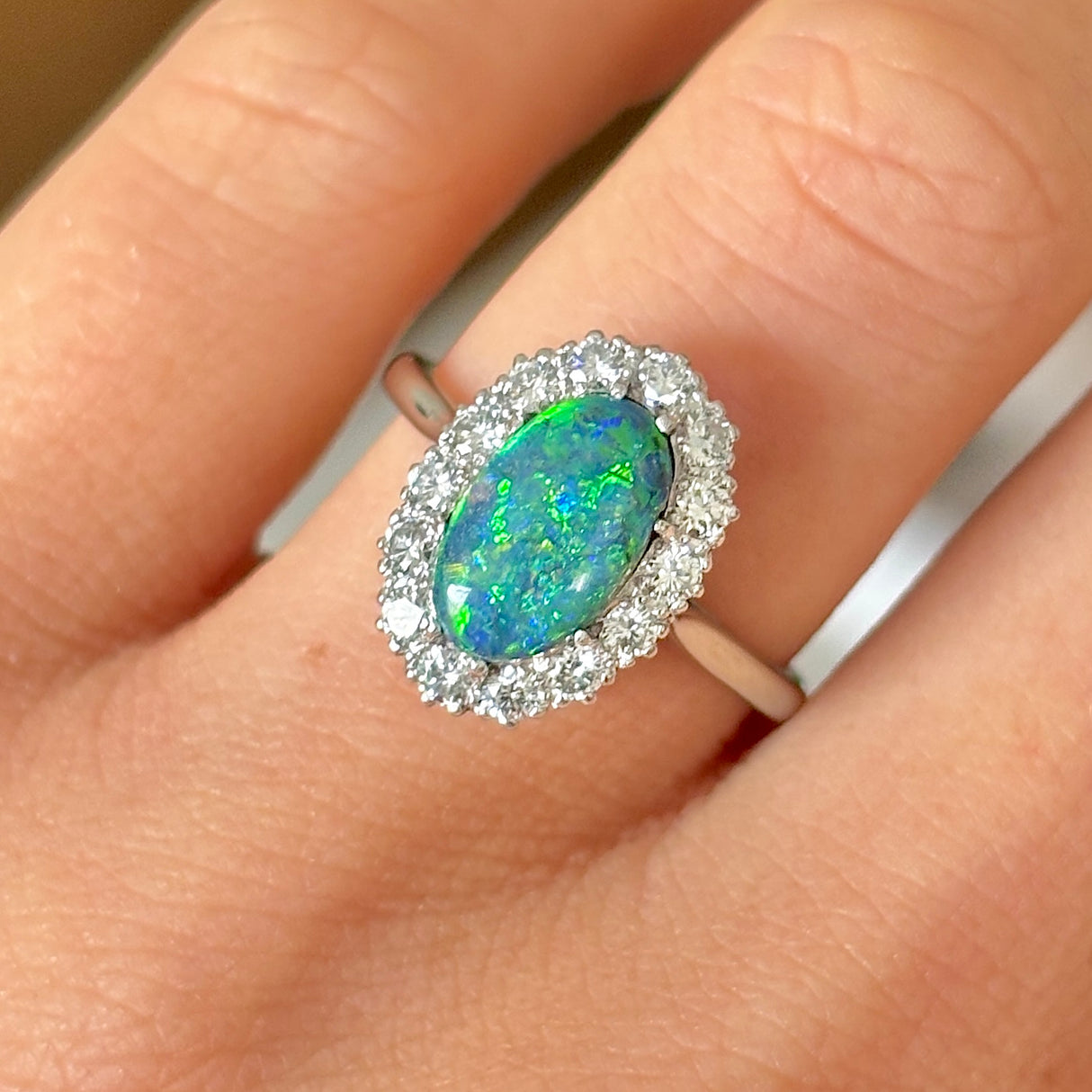 Vintage, 1940s black opal & diamond cluster ring