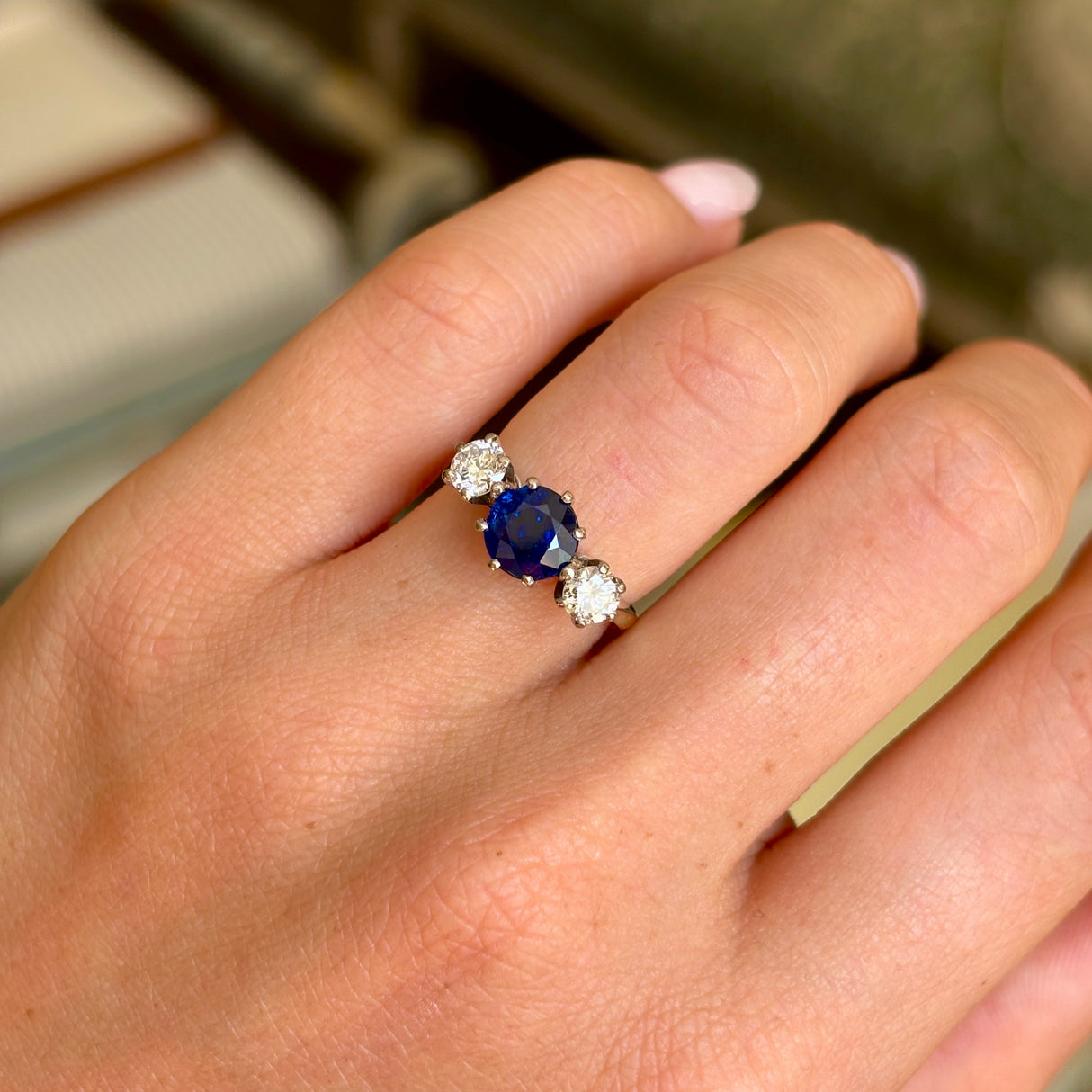 Vintage, 1930s sapphire & diamond three-stone ring