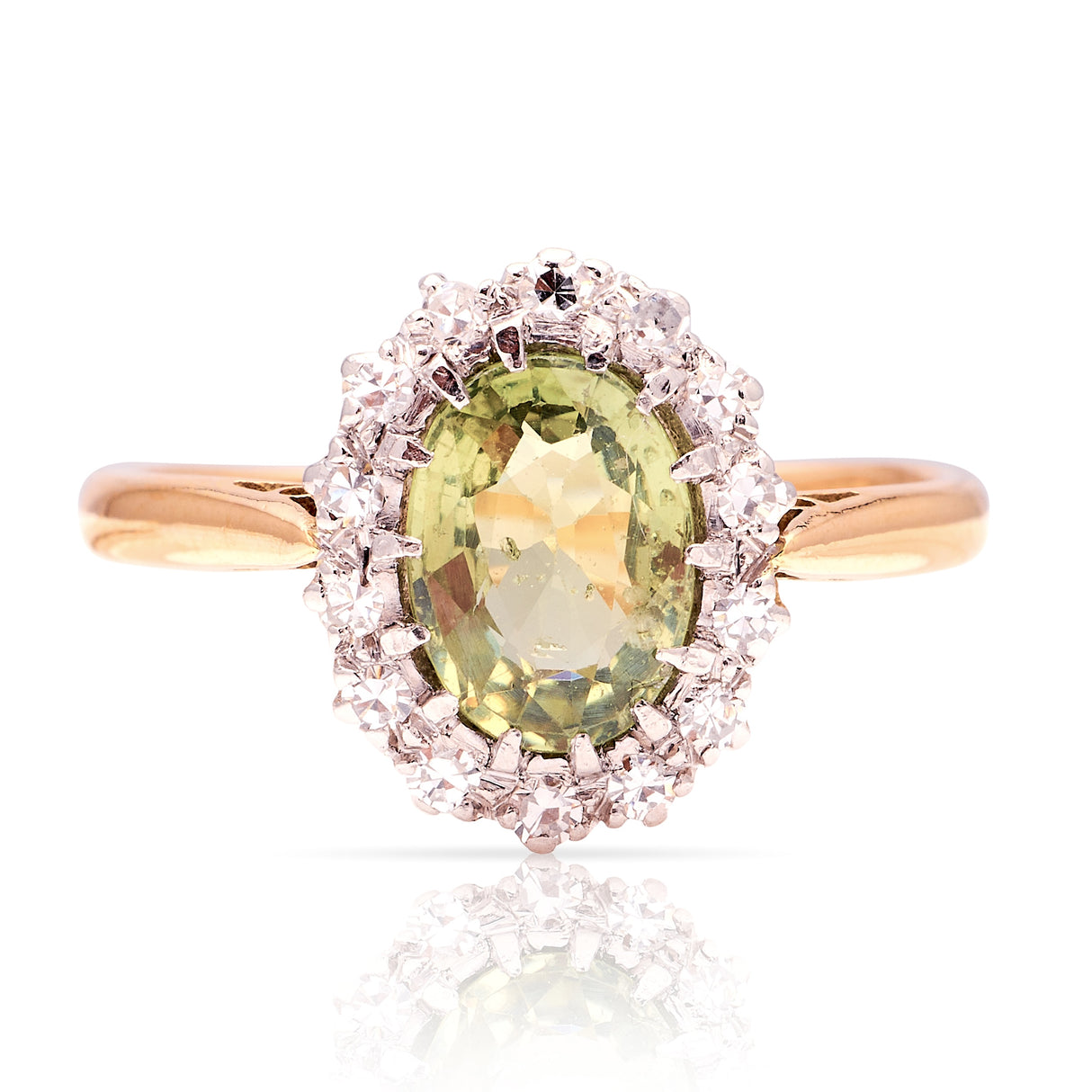 Antique, Edwardian green sapphire & diamond cluster ring