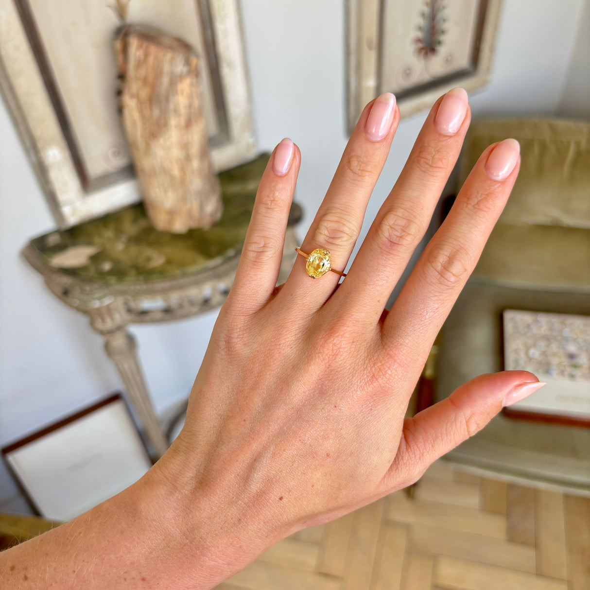 Antique, 1940s yellow sapphire solitaire dress ring