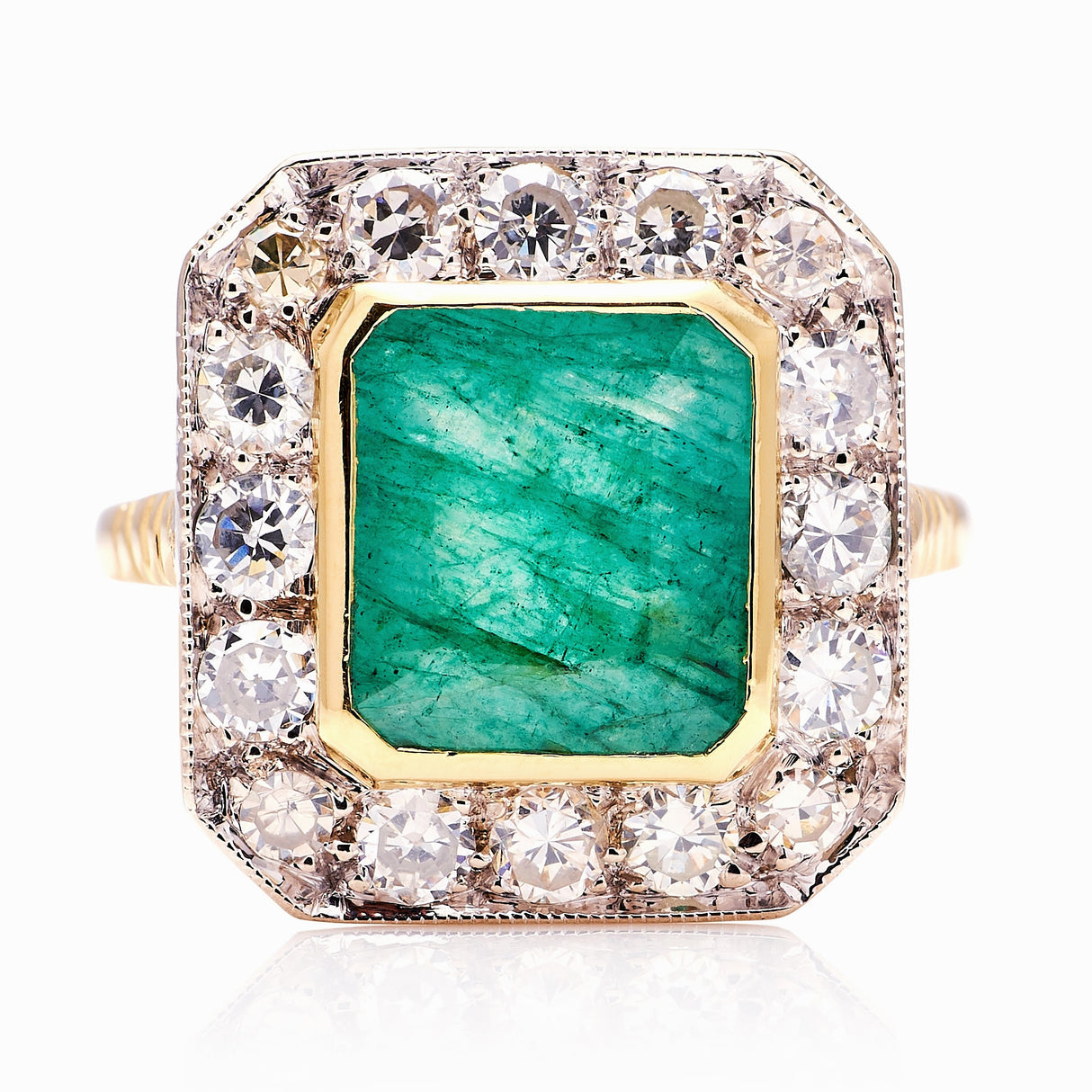 Vintage, 1980s emerald & diamond cluster panel ring