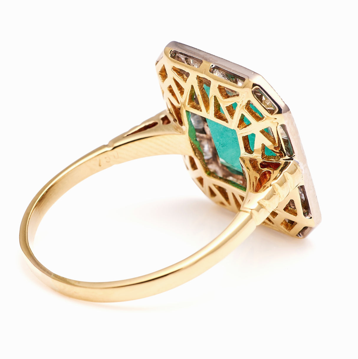 Vintage, 1980s emerald & diamond cluster panel ring