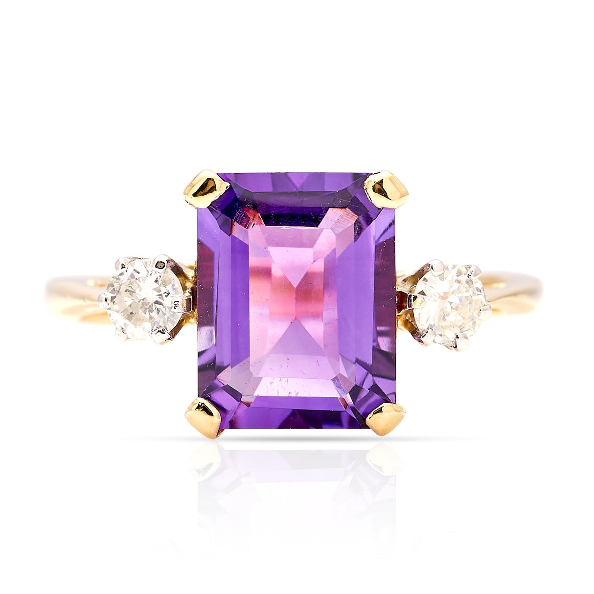 Vintage, 1950s amethyst & diamond three-stone ring