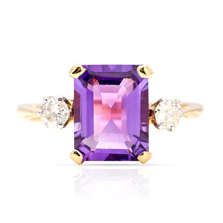 Vintage, 1950s amethyst & diamond three-stone ring