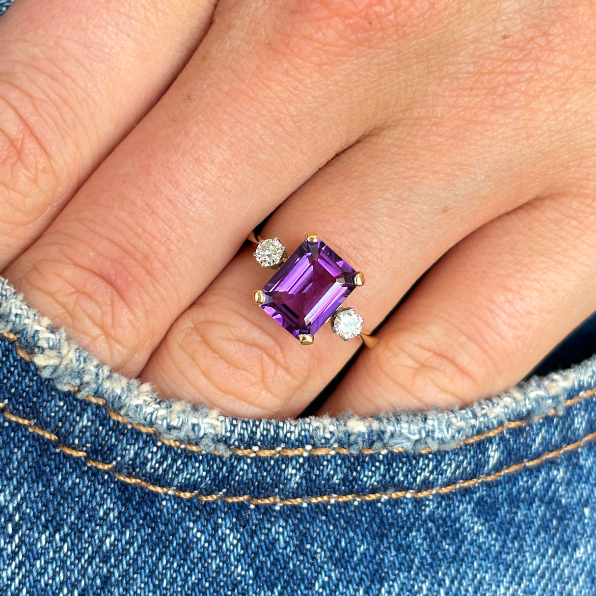 Vintage, 1950s amethyst & diamond three-stone ring