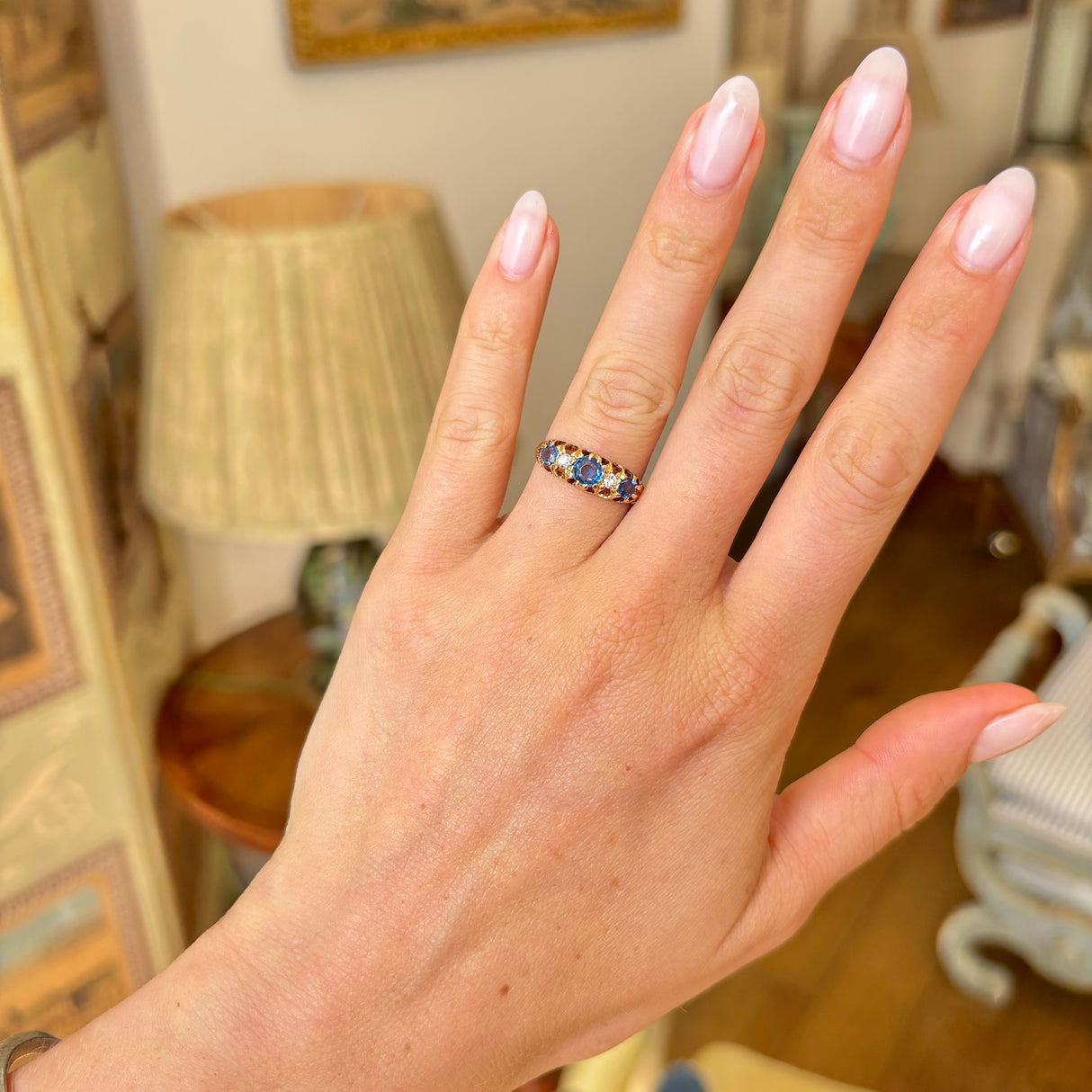 Antique, Edwardian sapphire & diamond five-stone ring