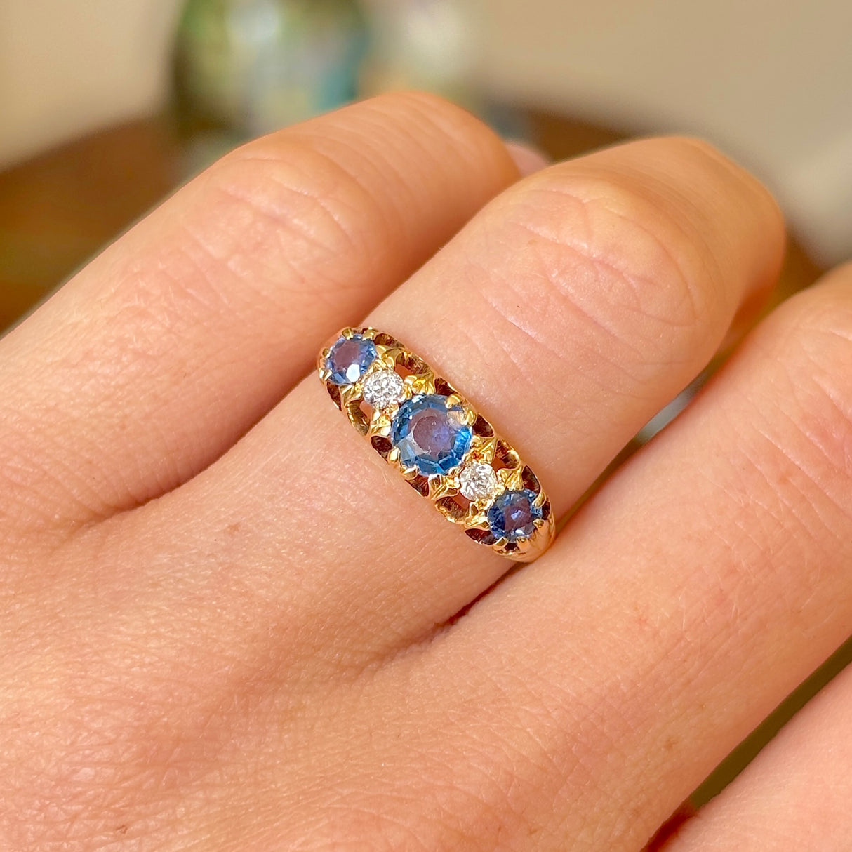 Antique, Edwardian sapphire & diamond five-stone ring
