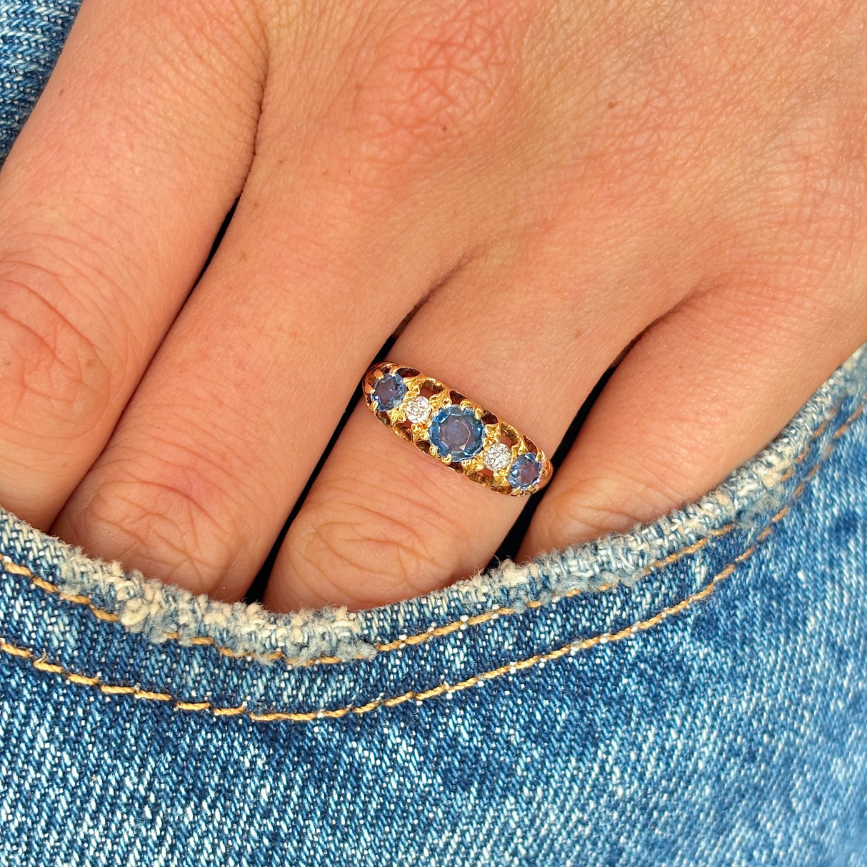 Antique, Edwardian sapphire & diamond five-stone ring