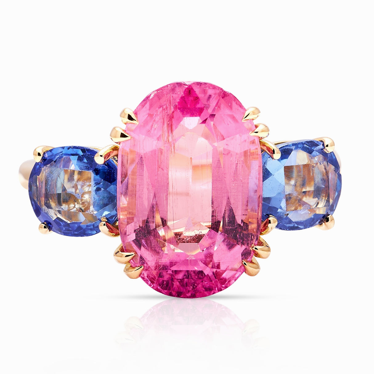 Vintage, 1980s pink tourmaline & sapphire three-stone ring