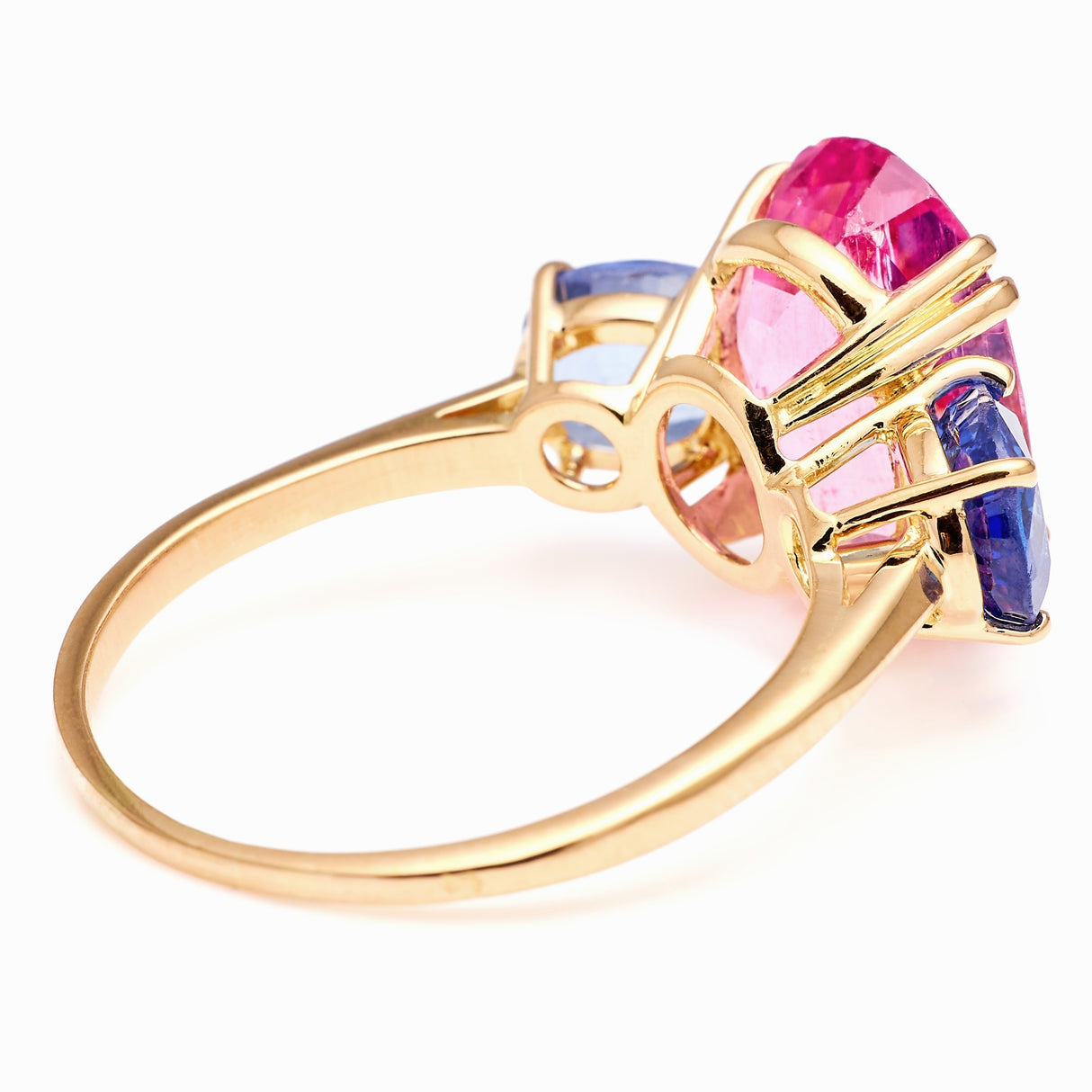 Vintage, 1980s pink tourmaline & sapphire three-stone ring