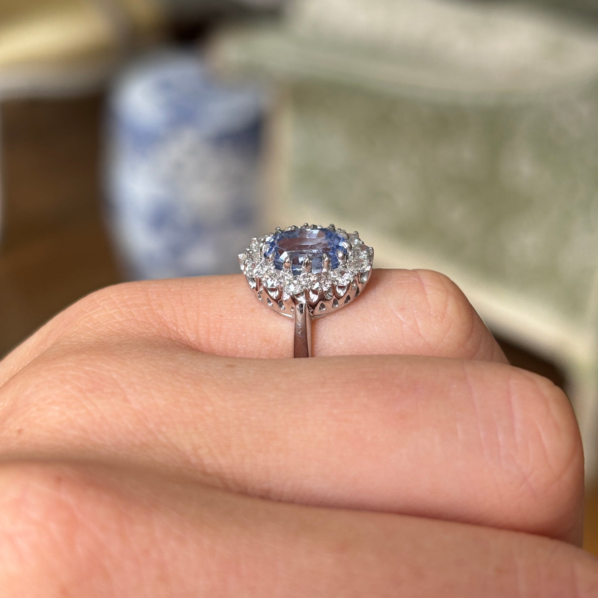 Vintage, sapphire & diamond cluster engagement ring