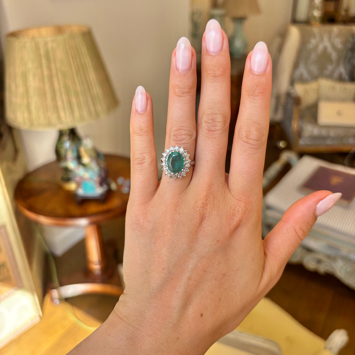 Vintage, 1970s emerald & diamond cluster ring