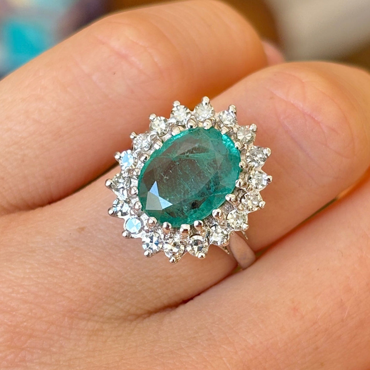 Vintage, 1970s emerald & diamond cluster ring