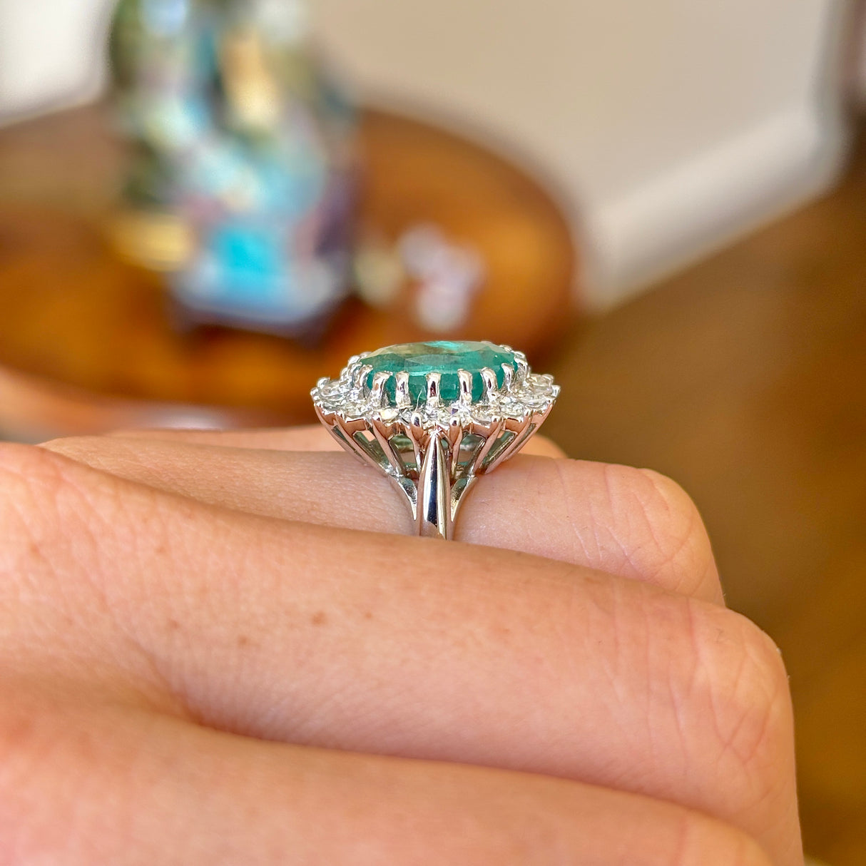 Vintage, 1970s emerald & diamond cluster ring