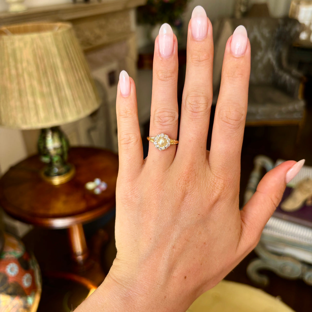 Antique, Edwardian pearl & diamond cluster ring
