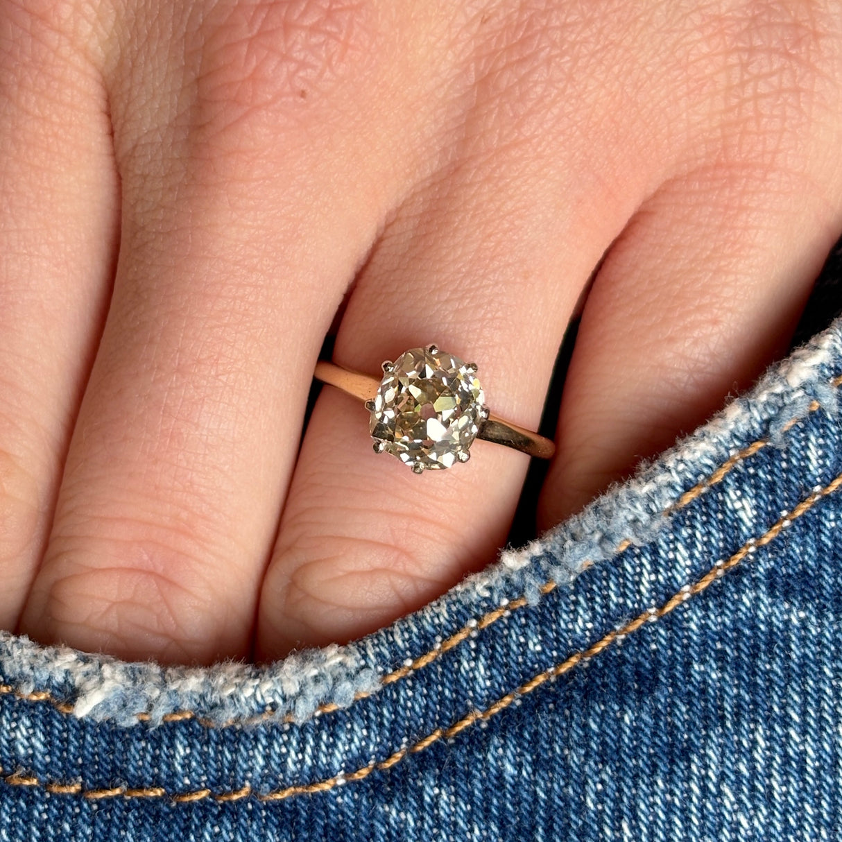 Antique, Edwardian tinted-brown old-cut diamond engagement ring